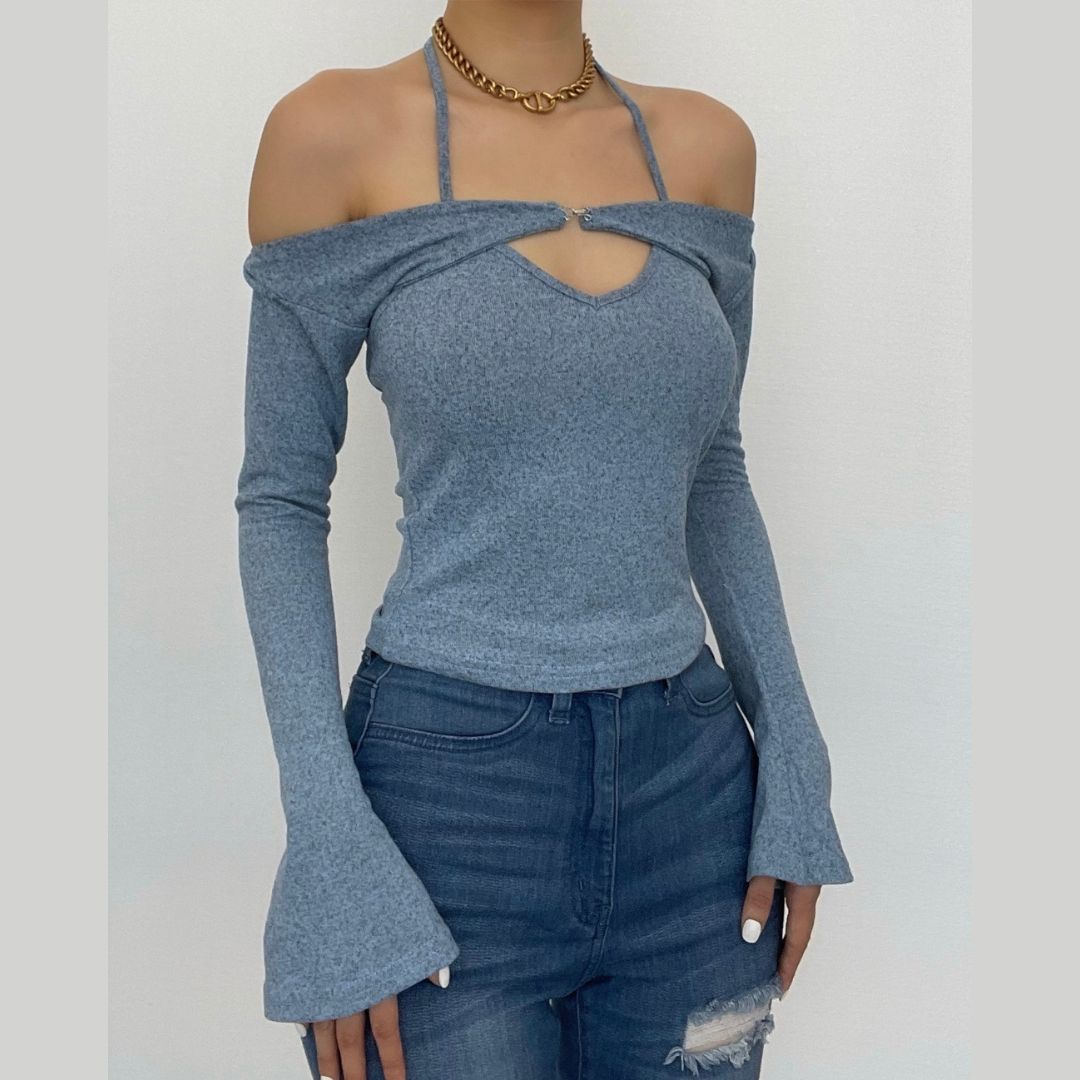 LOFT Boutique™ - Tvådelad stickad topp med långa ärmar och off-shoulder-modell