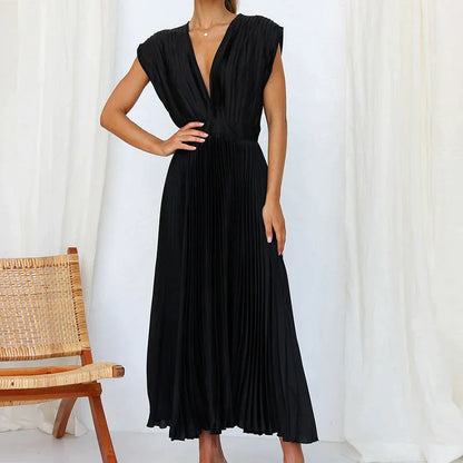 LOFT Boutique™ - Elegant V-ringad veckad maxi