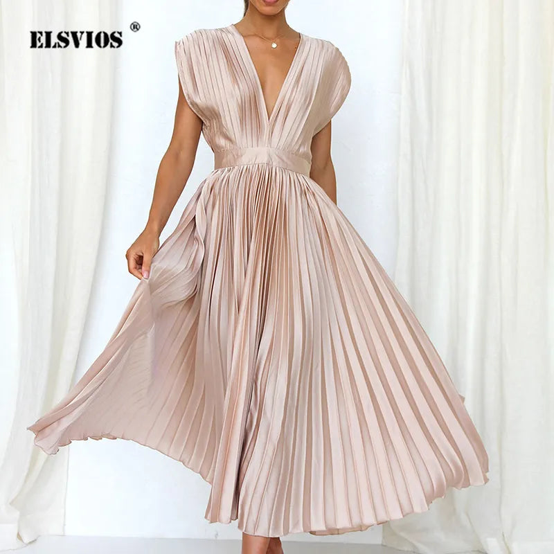 LOFT Boutique™ - Elegant V-ringad veckad maxi