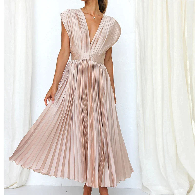 LOFT Boutique™ - Elegant V-ringad veckad maxi