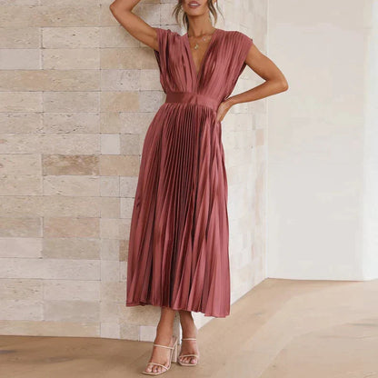 LOFT Boutique™ - Elegant V-ringad veckad maxi